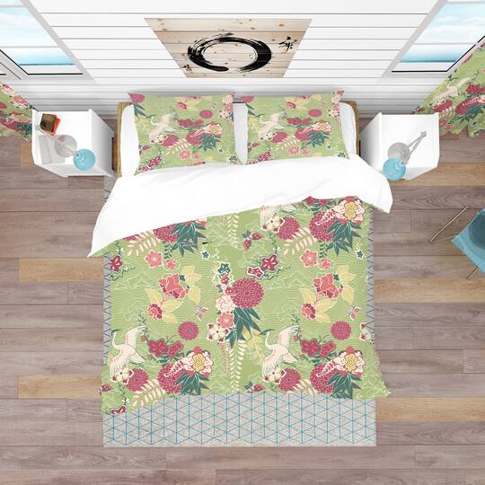 Designart 'Oriental Silk Pattern' Asian Bedding Set - Duvet Cover & Shams